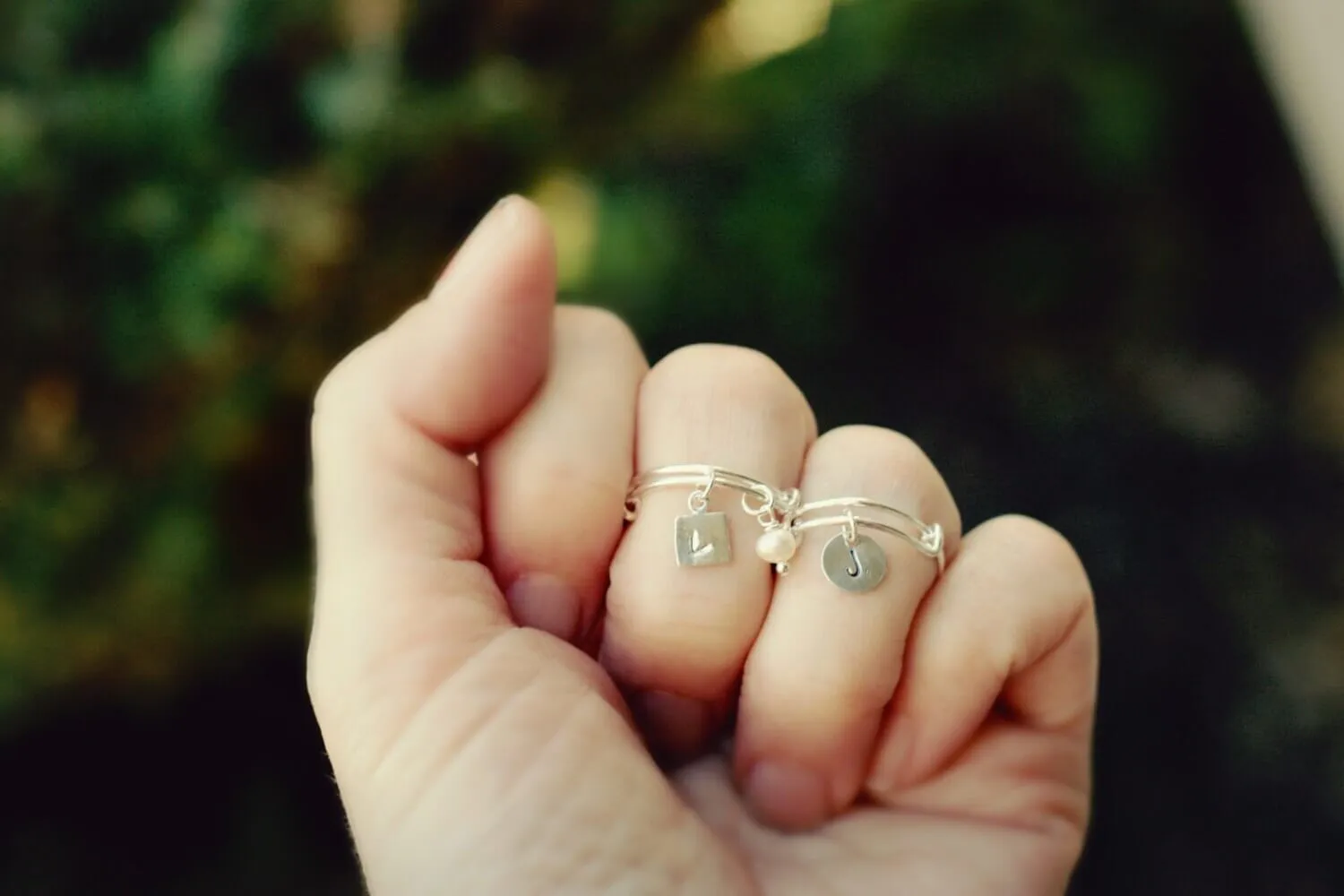 Adjustable Personalized Silver Charm Ring