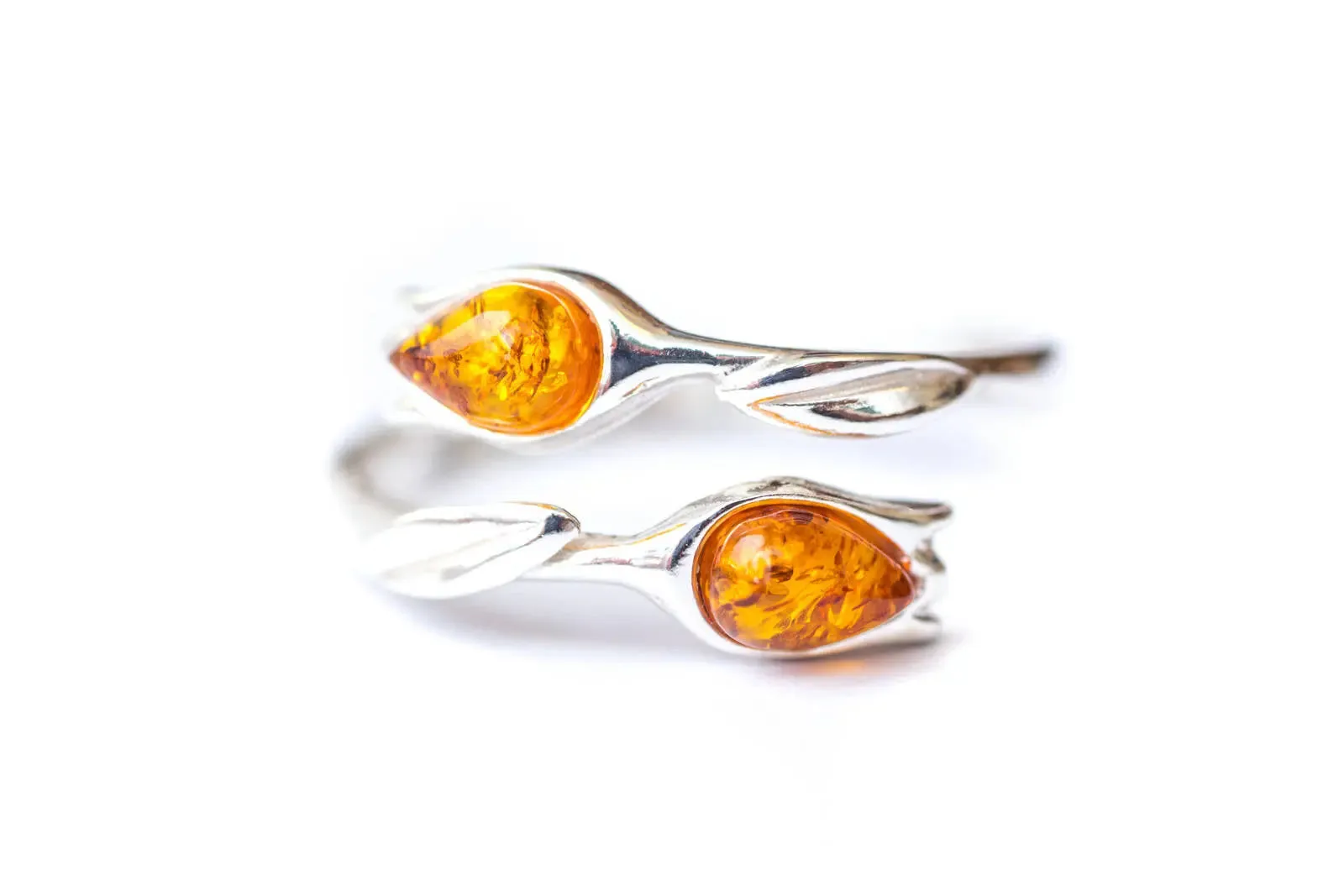 Amber Tulip Ring - Handcrafted Sterling Silver with Baltic Amber