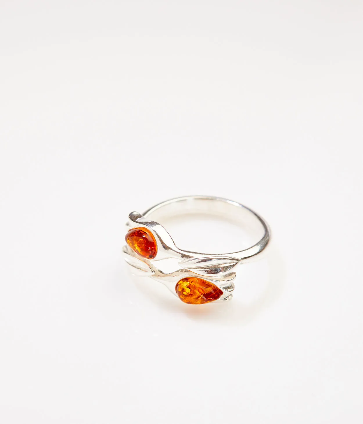 Amber Tulip Ring - Handcrafted Sterling Silver with Baltic Amber