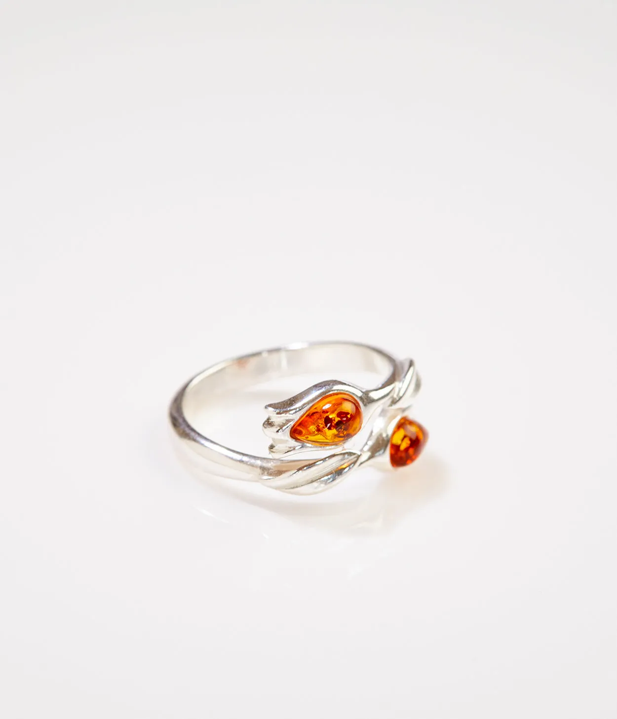 Amber Tulip Ring - Handcrafted Sterling Silver with Baltic Amber