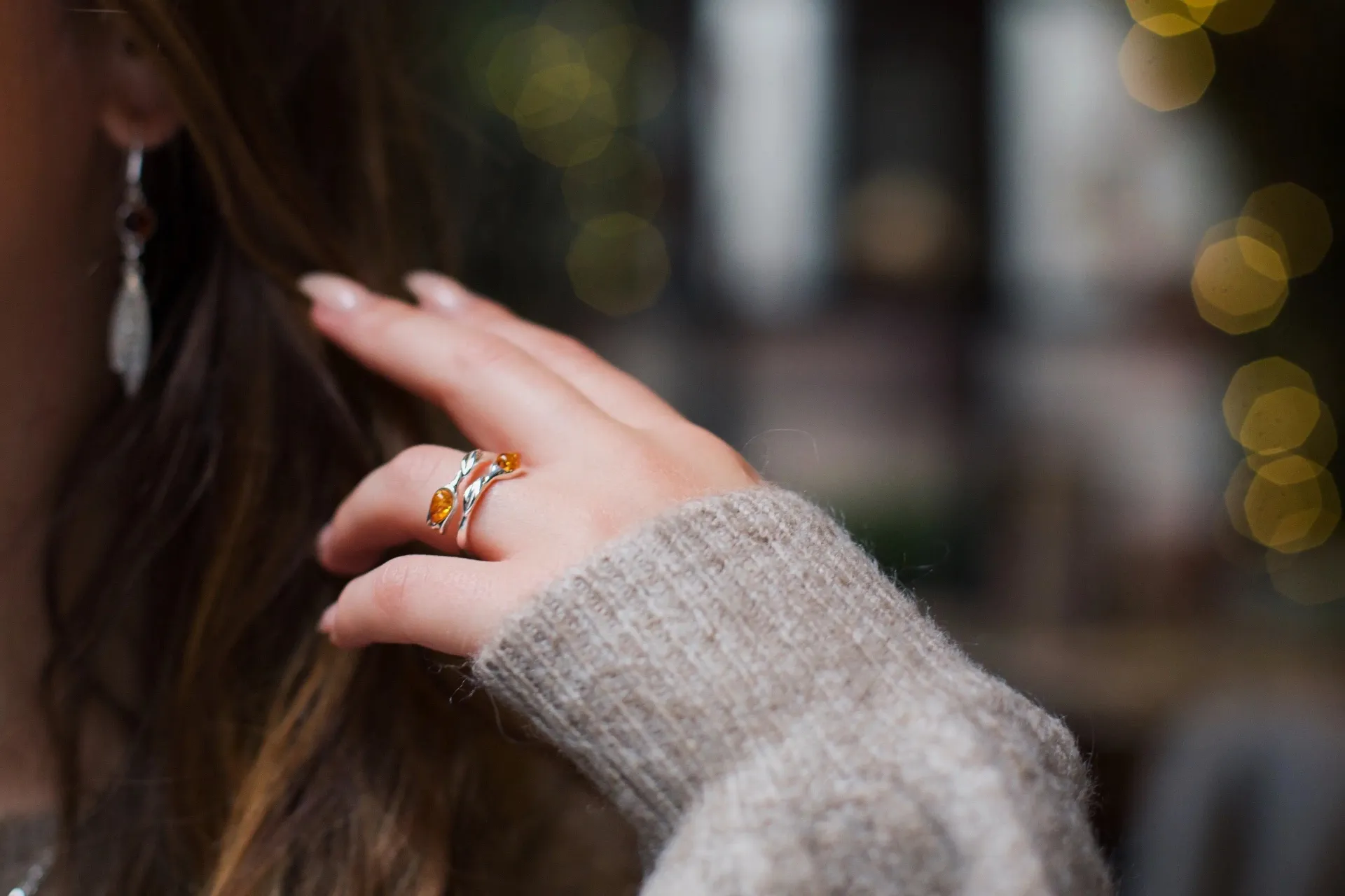 Amber Tulip Ring - Handcrafted Sterling Silver with Baltic Amber