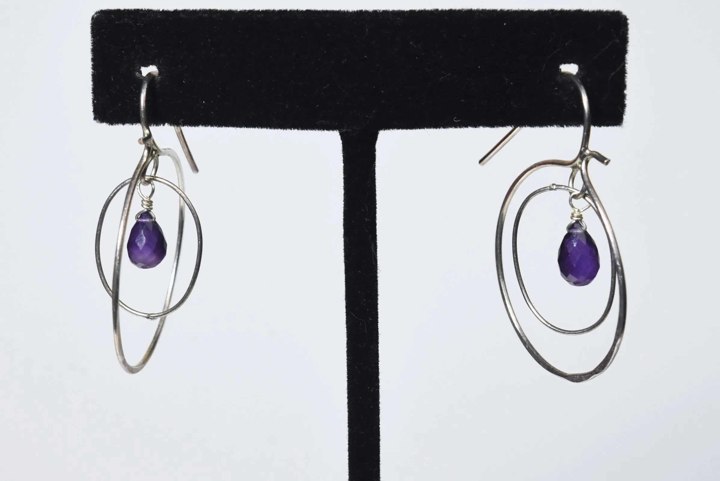 Amethyst Dangle Hoop Inside Hoop Earrings