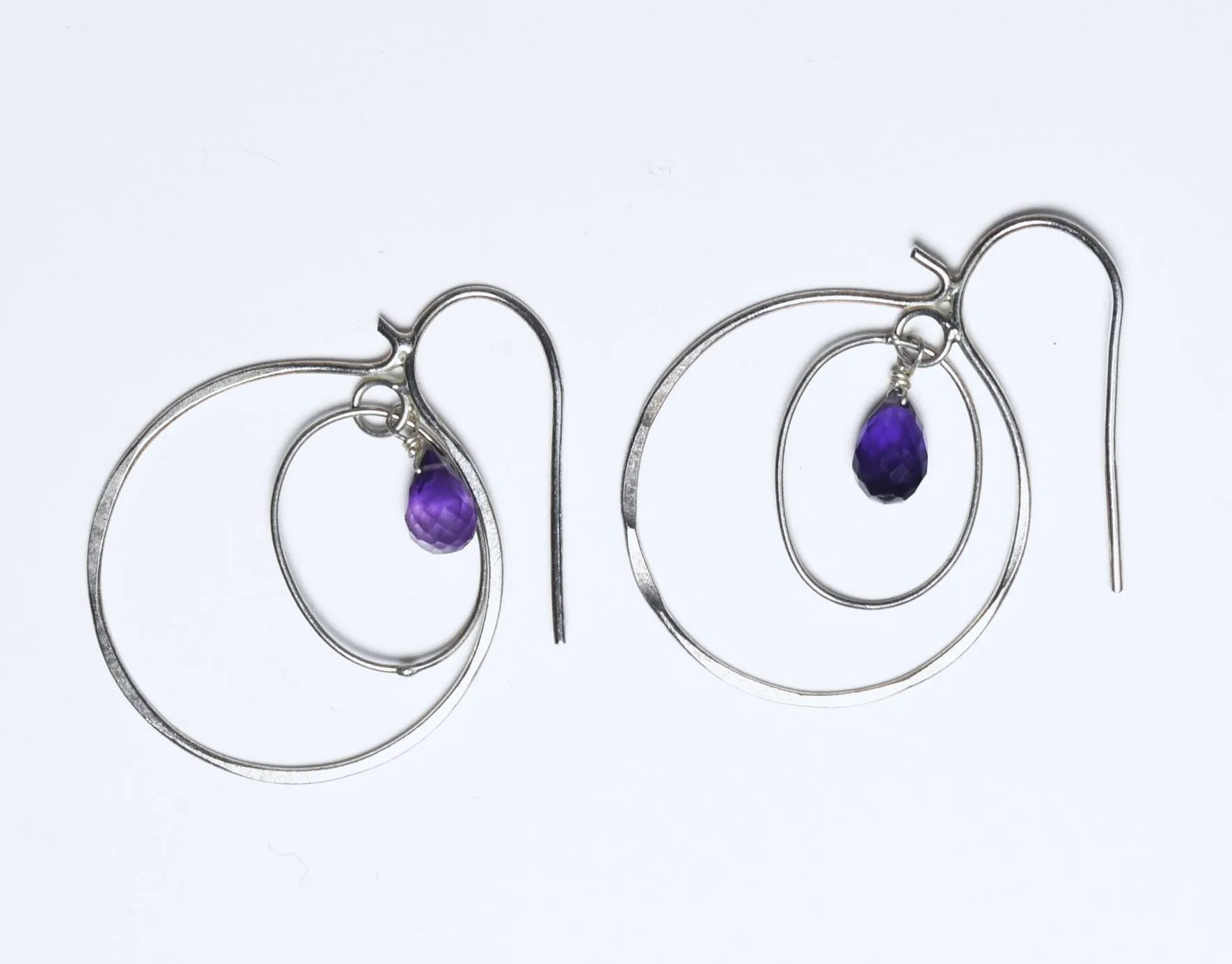 Amethyst Dangle Hoop Inside Hoop Earrings