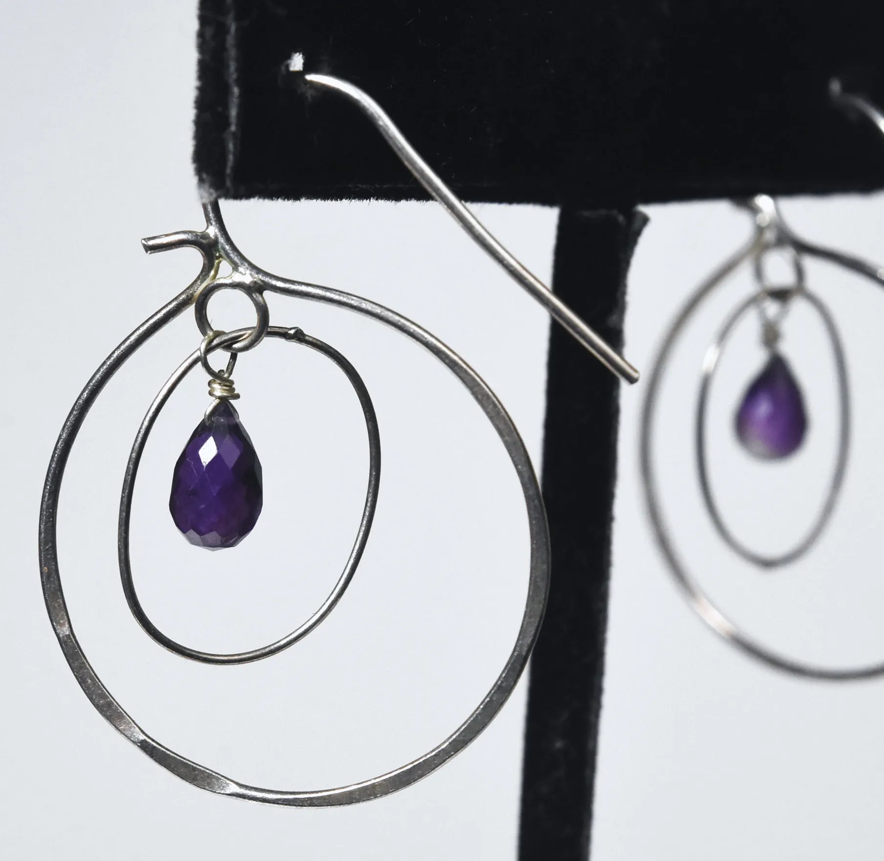 Amethyst Dangle Hoop Inside Hoop Earrings