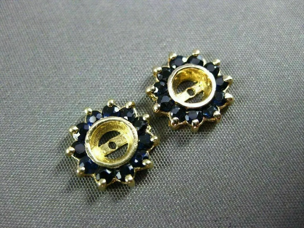 ANTIQUE .48CT AAA ROUND SAPPHIRE 14KT YELLOW GOLD EARING JACKETS 11mm #20877