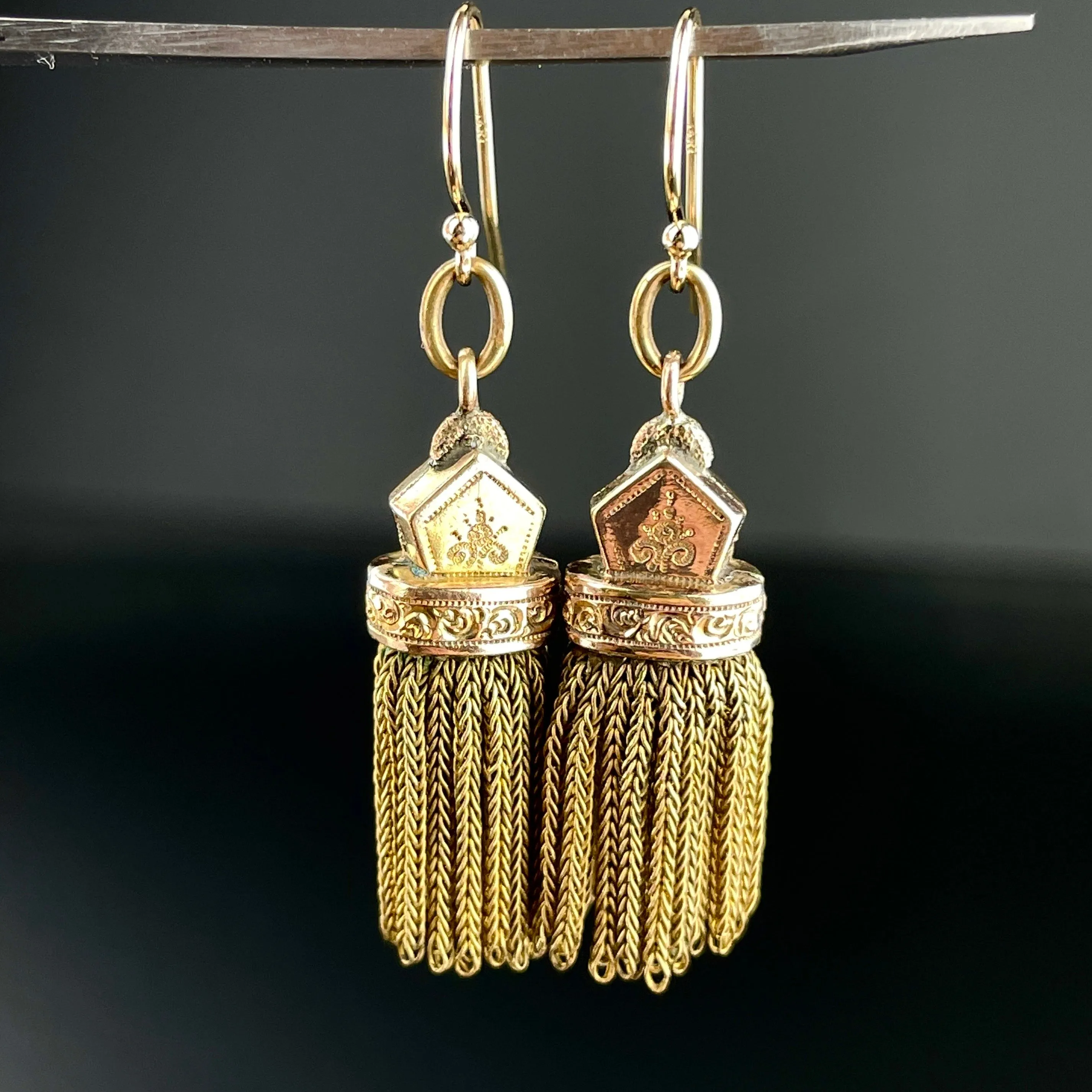 Antique Albertina 14K Gold Watch Chain Tassel Fob Earrings