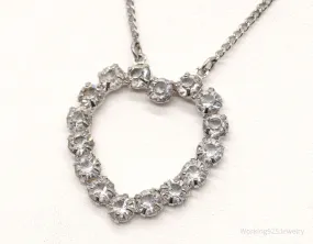 Antique Crystal Heart Sterling Silver Necklace 16"