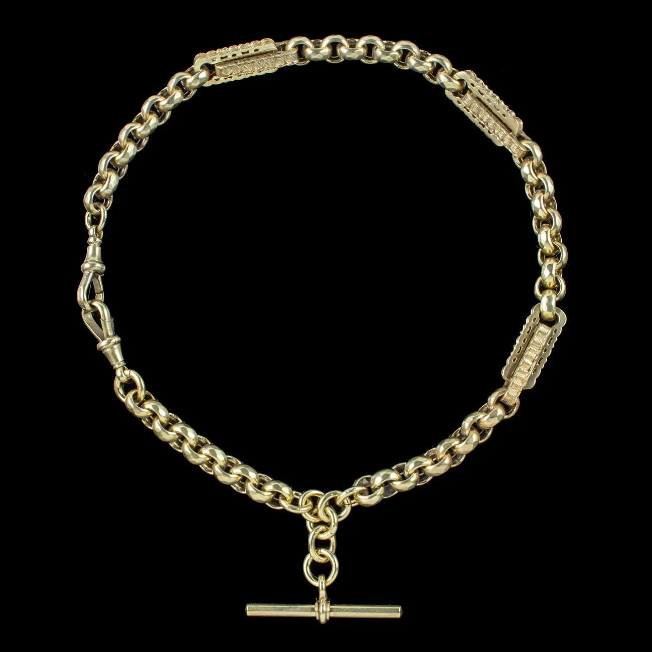 Antique Edwardian Albert Chain Sterling Silver 18ct Gold Gilt