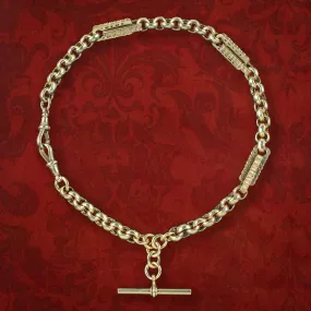 Antique Edwardian Albert Chain Sterling Silver 18ct Gold Gilt