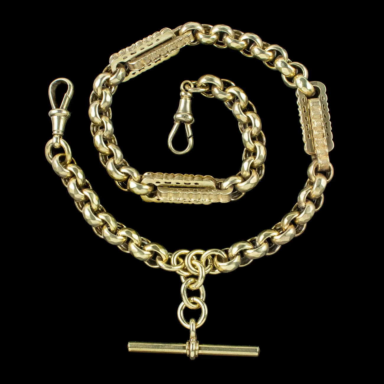 Antique Edwardian Albert Chain Sterling Silver 18ct Gold Gilt