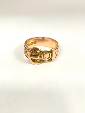 Antique Edwardian Buckle Ring, Hallmarked, 9ct Gold, Birmingham and 1909