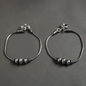 Antique Finish Oxidised White Metal Anklet Pair 15