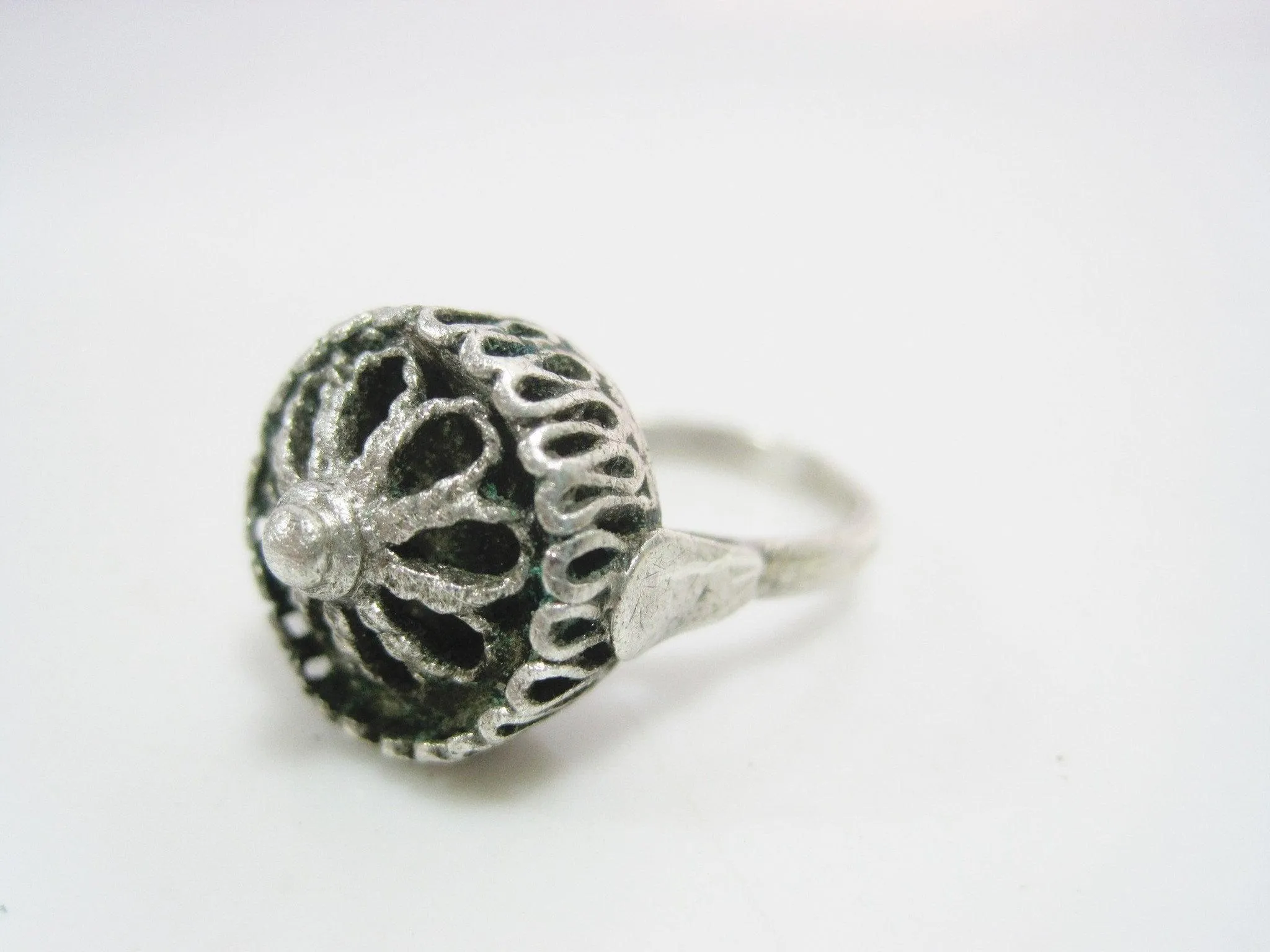 Antique Ottoman Balkan Silver Filigree Ring Size 6