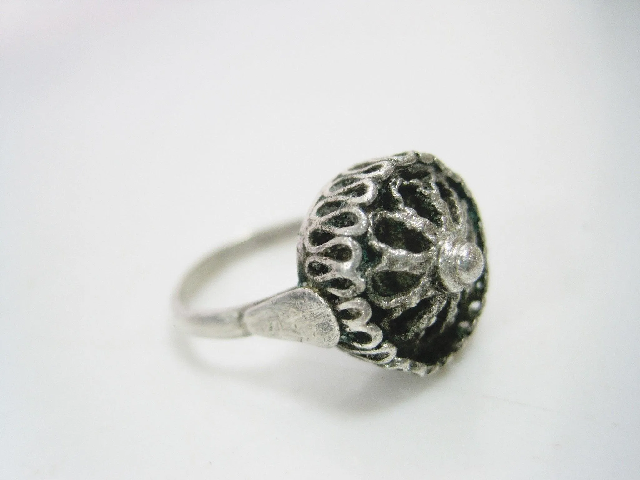 Antique Ottoman Balkan Silver Filigree Ring Size 6