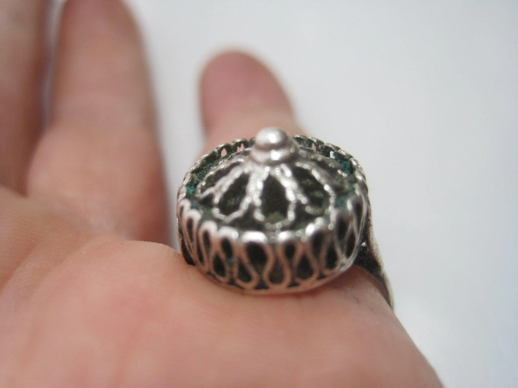 Antique Ottoman Balkan Silver Filigree Ring Size 6