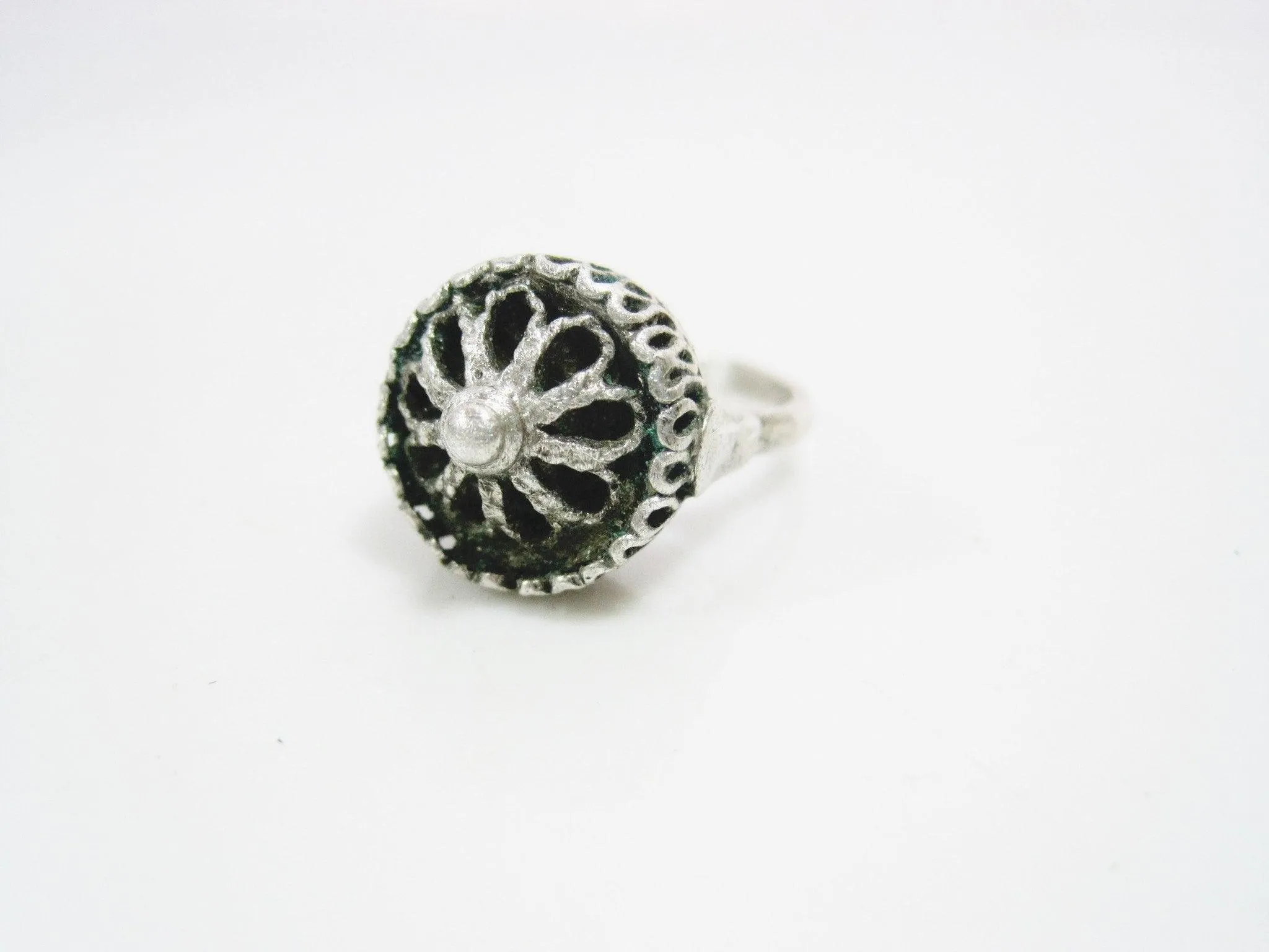 Antique Ottoman Balkan Silver Filigree Ring Size 6