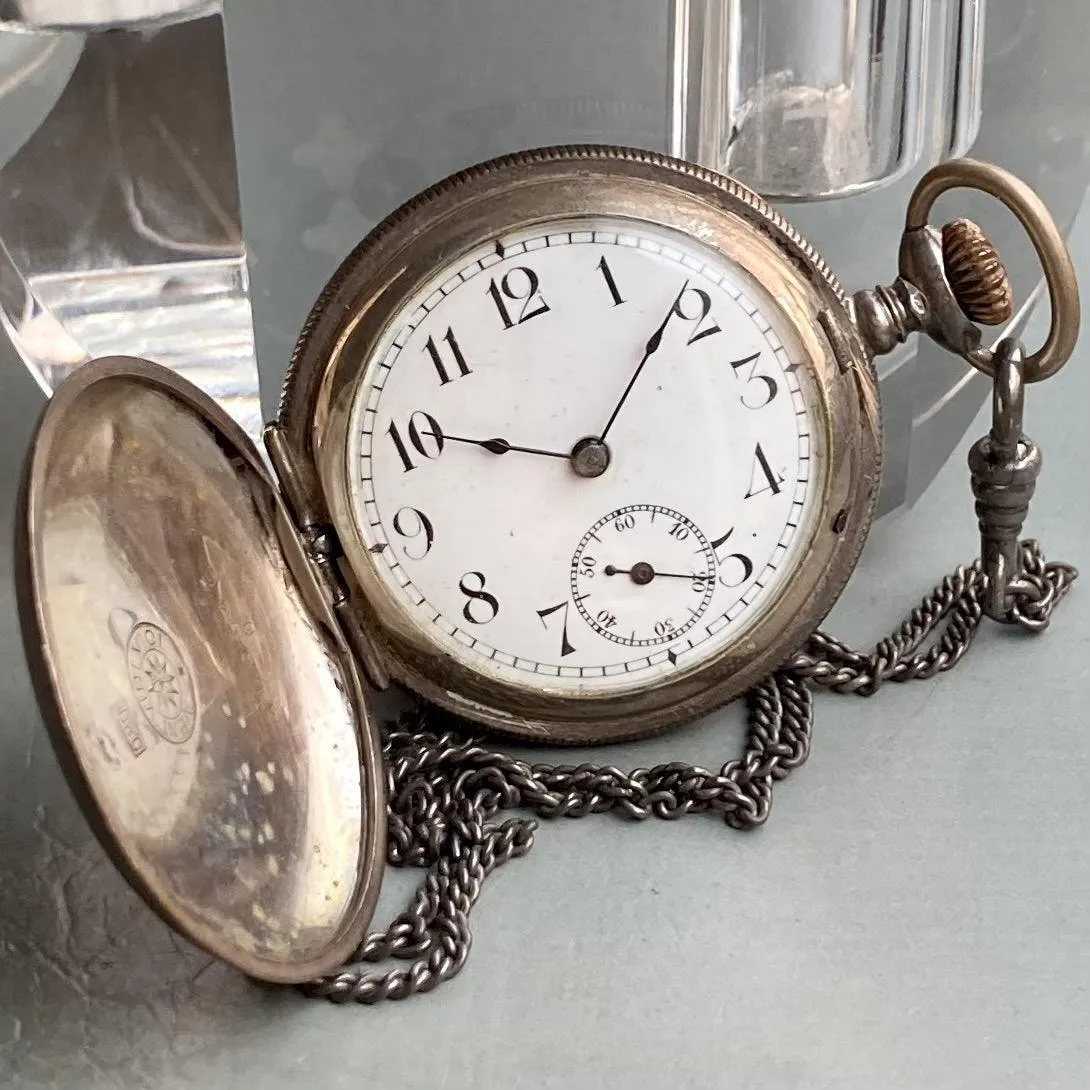 Antique Pocket Watch German Silver Unbranded Manual Hunter Case 34mm Vintage