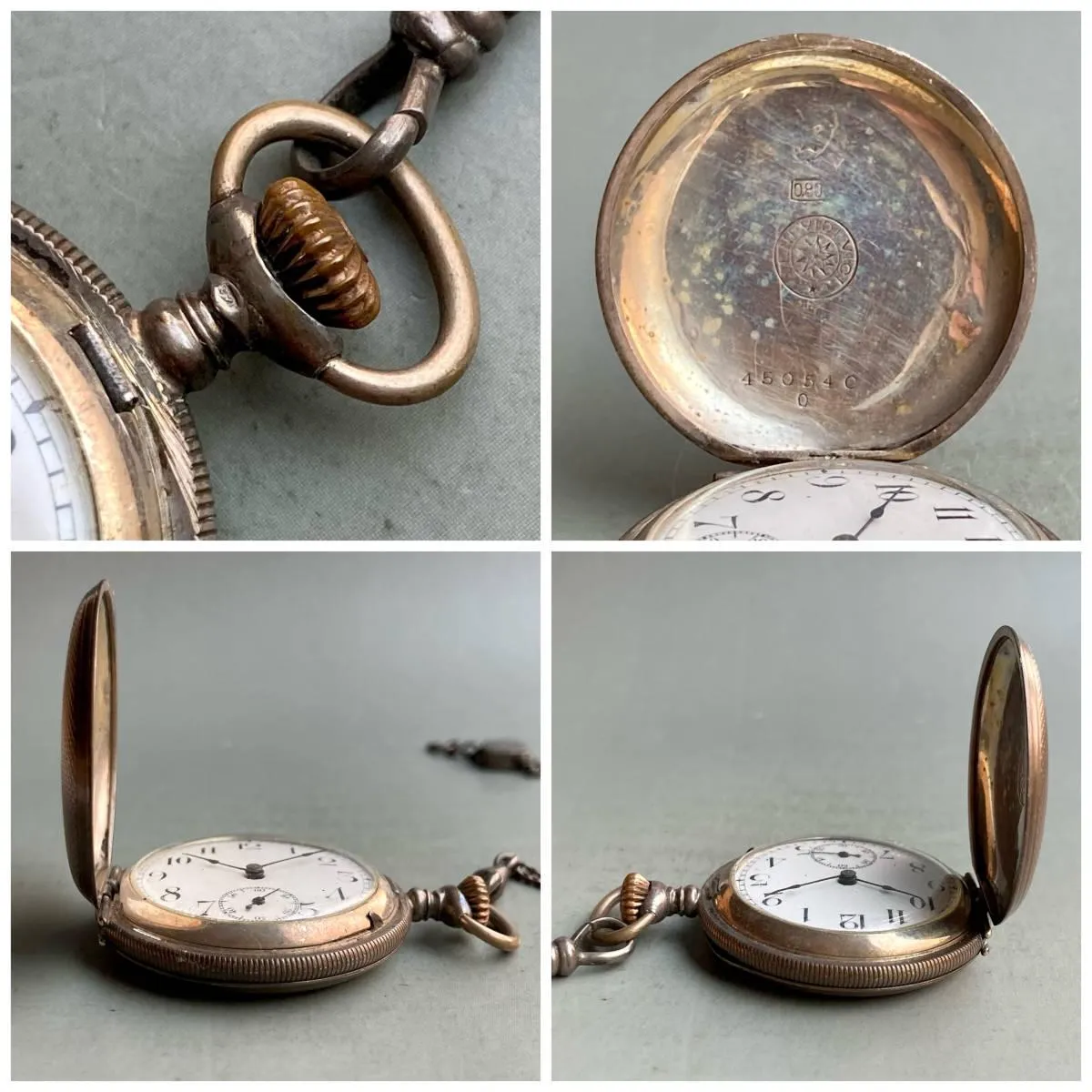 Antique Pocket Watch German Silver Unbranded Manual Hunter Case 34mm Vintage