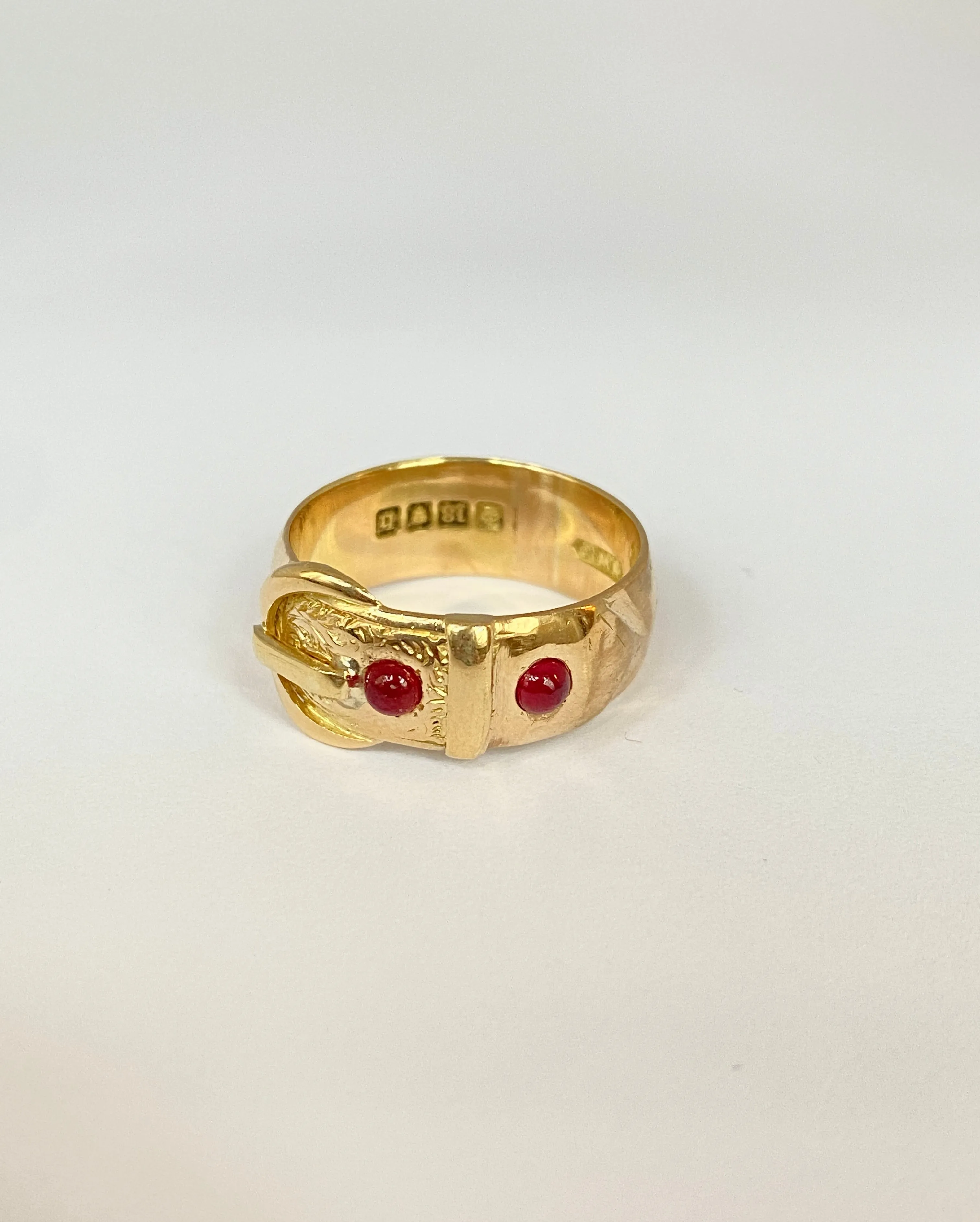 Antique, Victorian 18ct Gold Ruby Buckle Ring, Hallmarked for 18ct Gold, London and 1917 (7.52g)