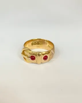 Antique, Victorian 18ct Gold Ruby Buckle Ring, Hallmarked for 18ct Gold, London and 1917 (7.52g)