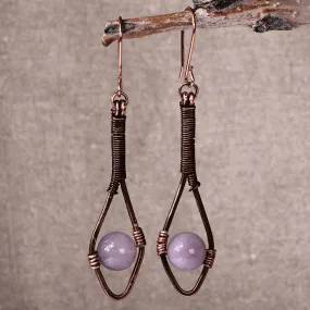 Antiqued Classic Copper and Purple Jade Dangle Earrings - Awakening Beauty | NOVICA