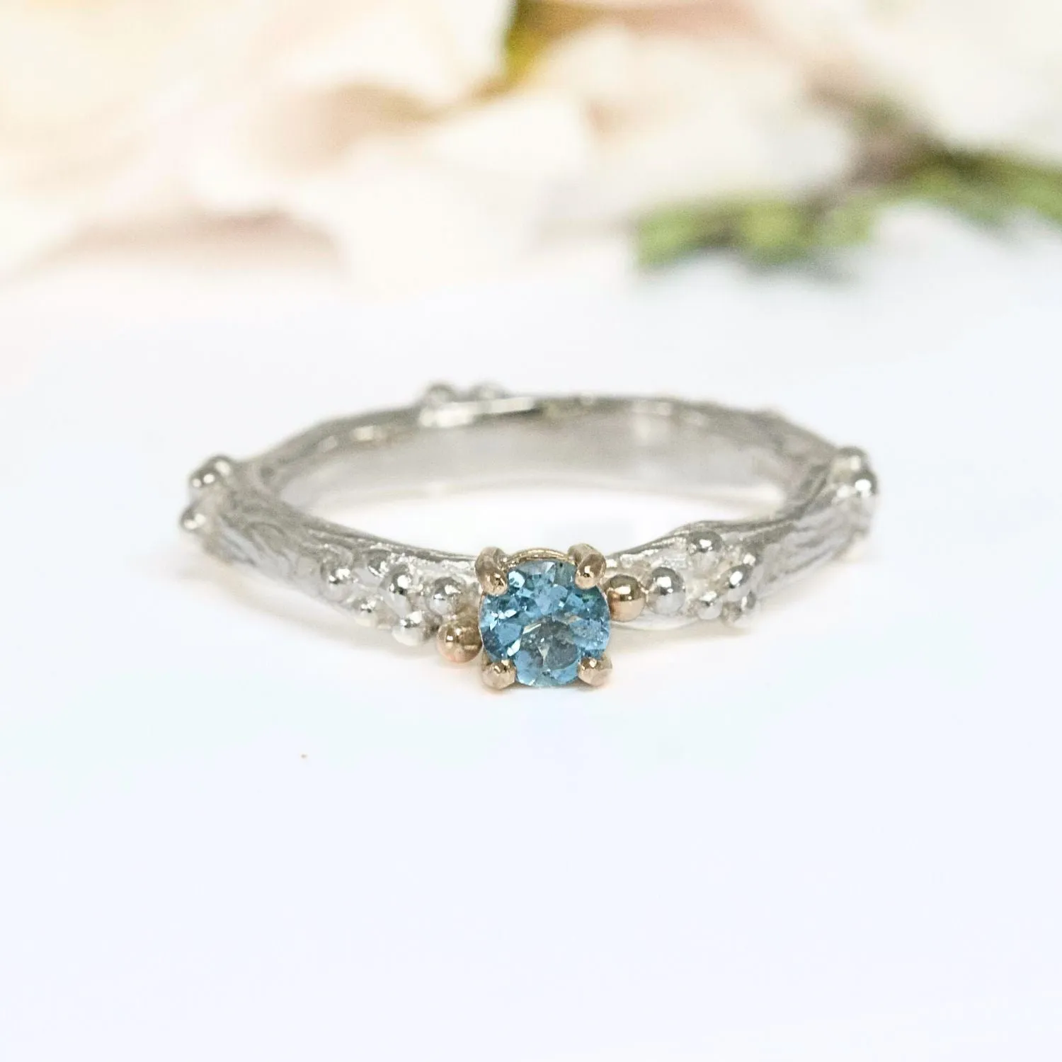 Aquamarine Silver and Gold Nature Organic Ring