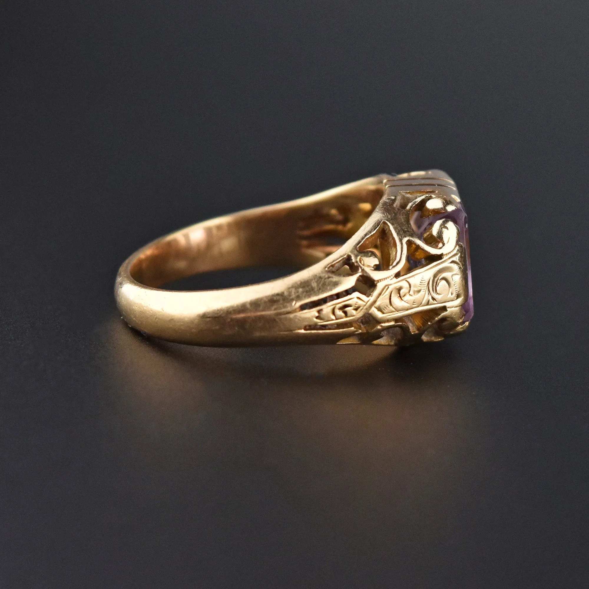 Art Deco Rose de France Amethyst 14K Gold Ring