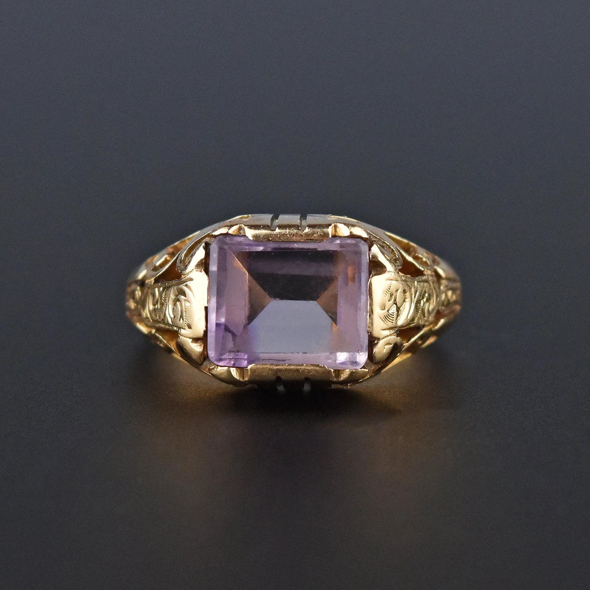 Art Deco Rose de France Amethyst 14K Gold Ring