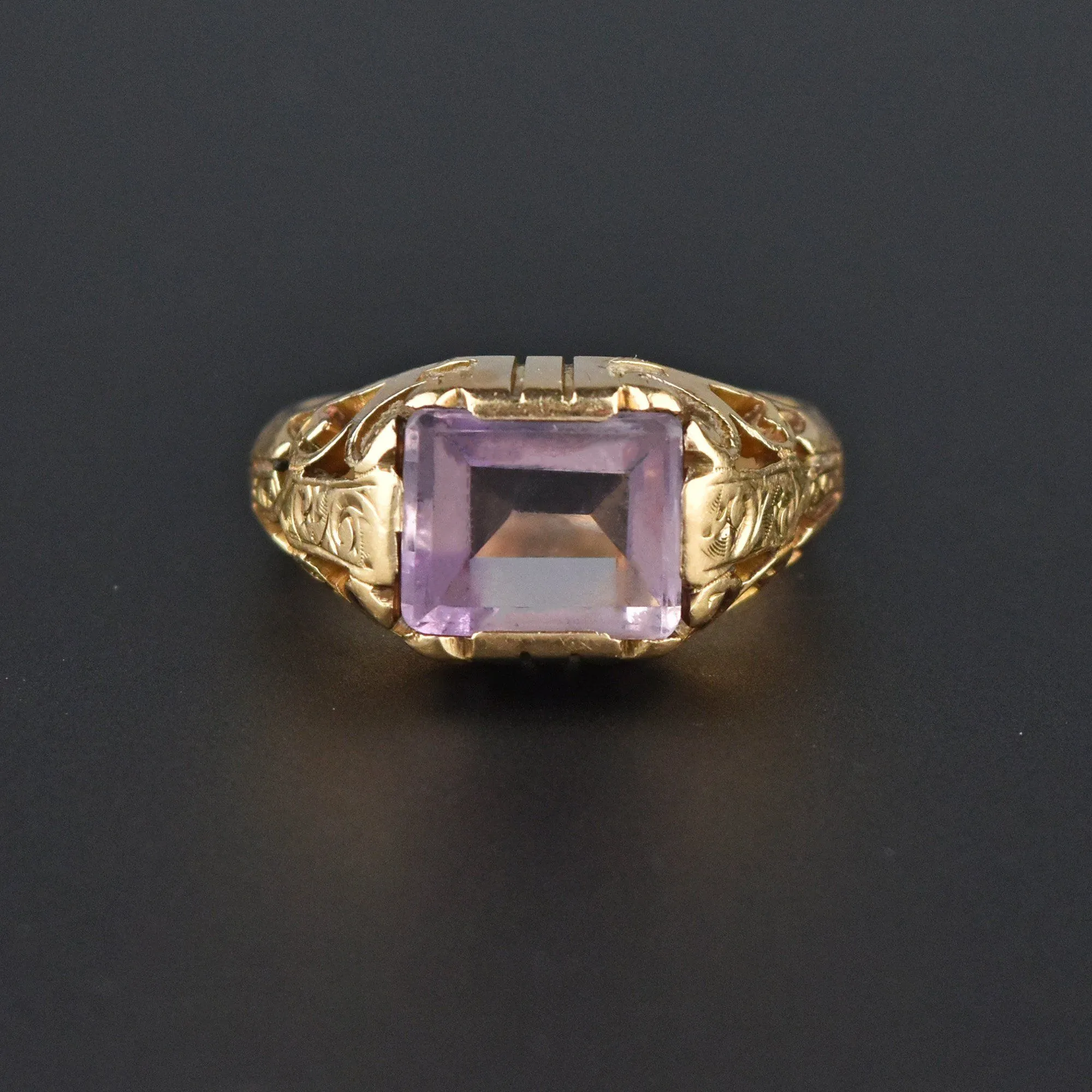 Art Deco Rose de France Amethyst 14K Gold Ring