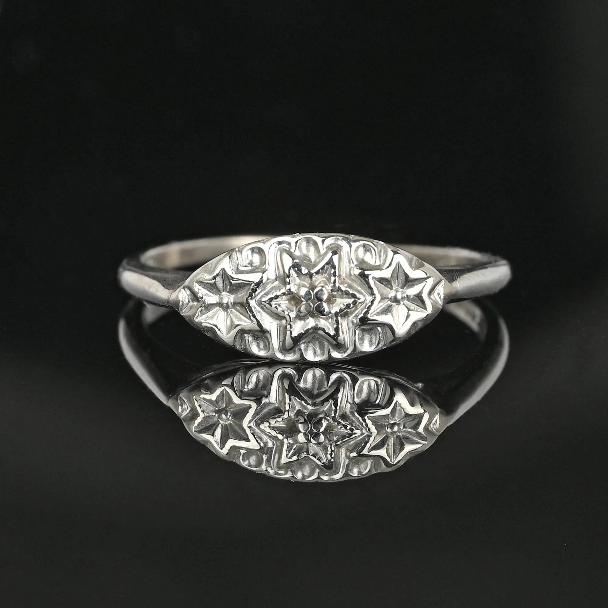 Art Deco Style 10K White Gold Diamond Star Ring