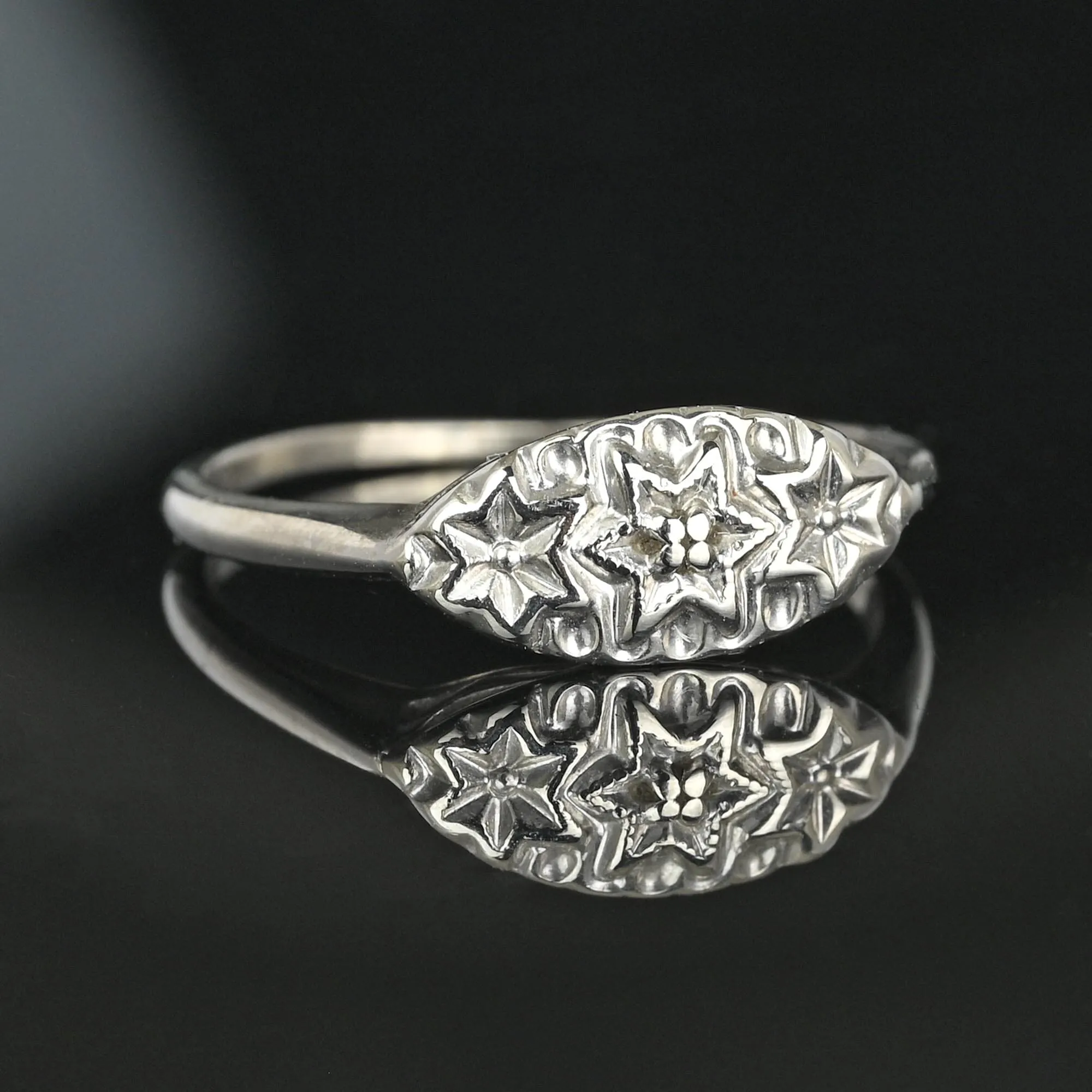 Art Deco Style 10K White Gold Diamond Star Ring