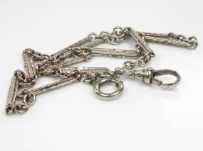 Art Deco White Gold Filled GF Link and Bar Pocket Watch Chain 13 1/8"