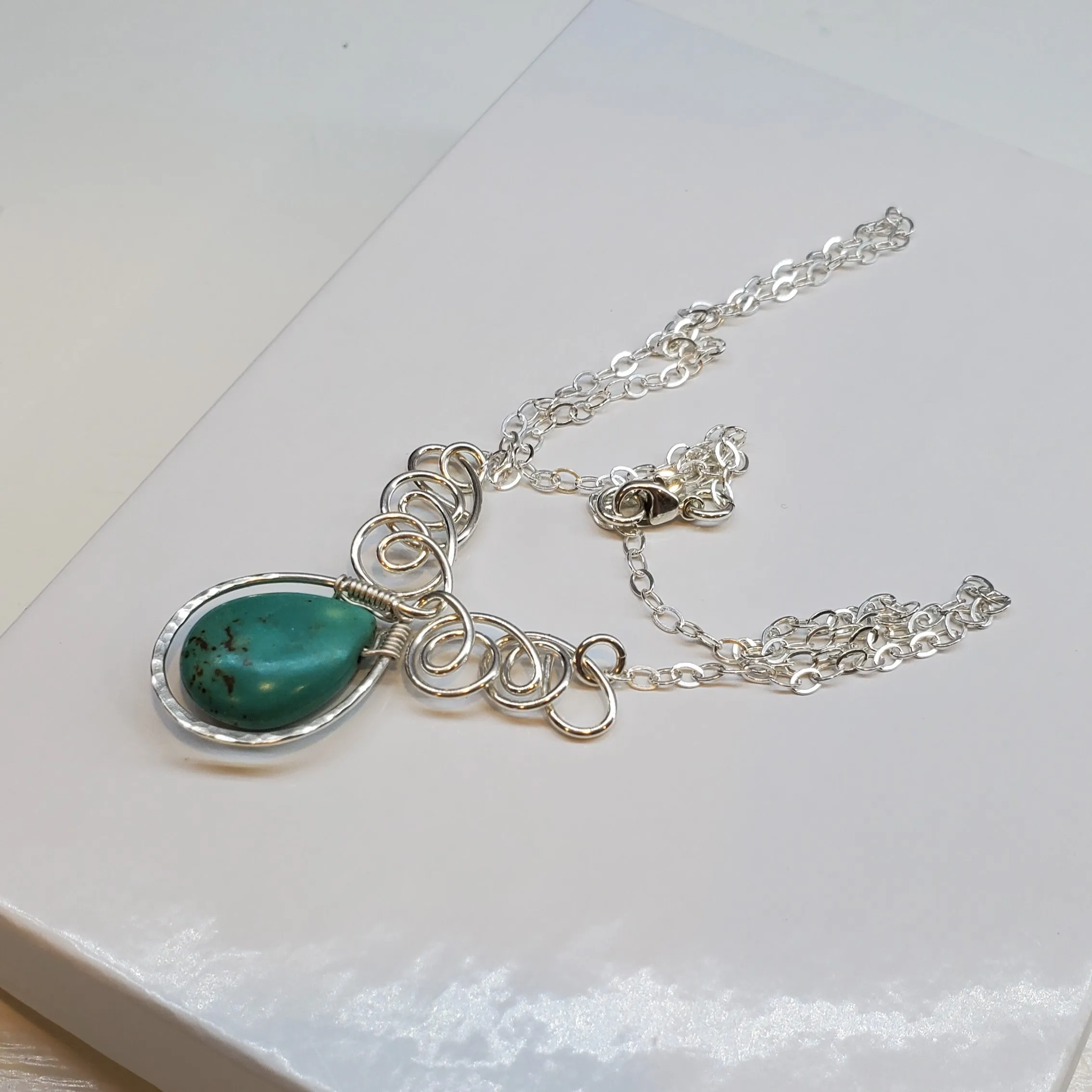 As Seen On TV Turquoise Drop Sterling Silver Wire Wrapped Necklace