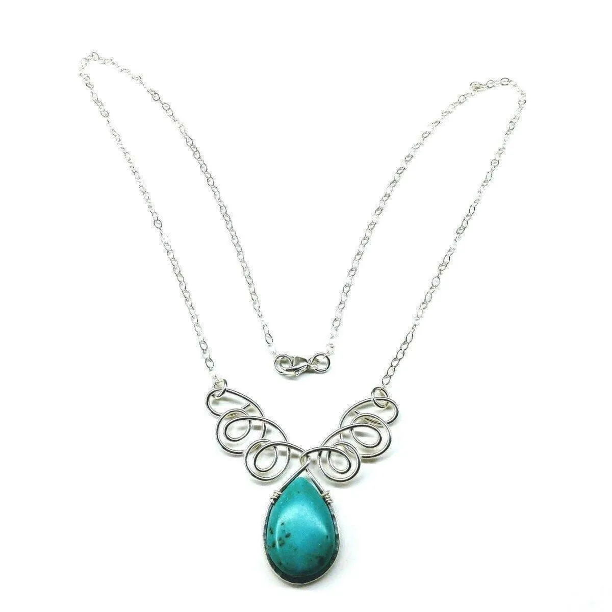 As Seen On TV Turquoise Drop Sterling Silver Wire Wrapped Necklace