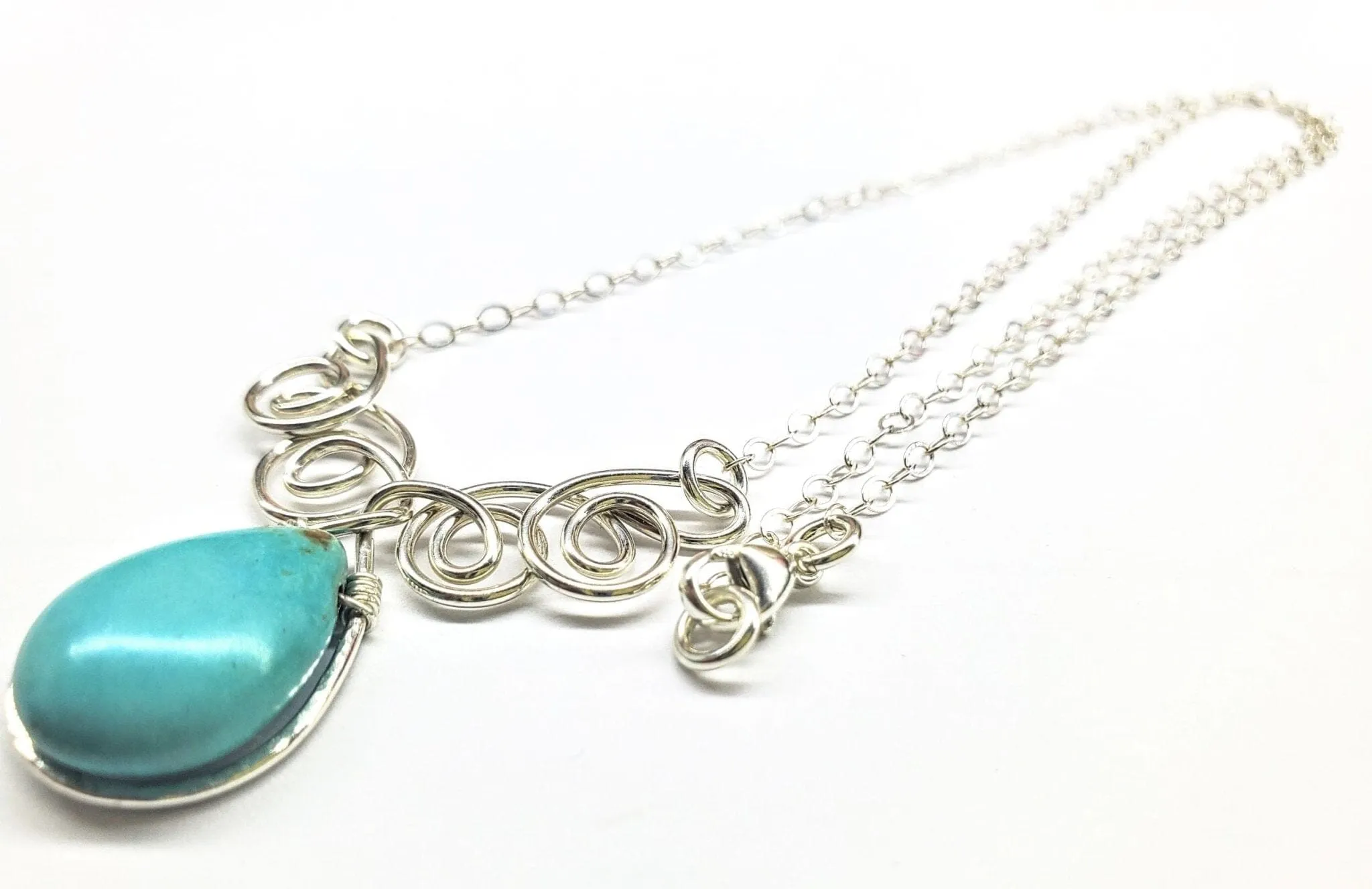 As Seen On TV Turquoise Drop Sterling Silver Wire Wrapped Necklace