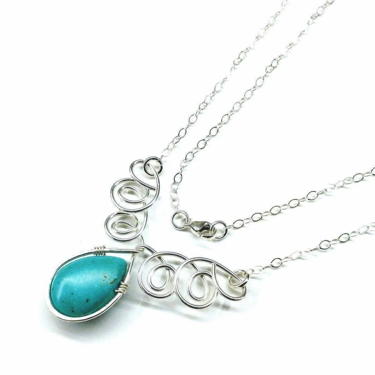 As Seen On TV Turquoise Drop Sterling Silver Wire Wrapped Necklace