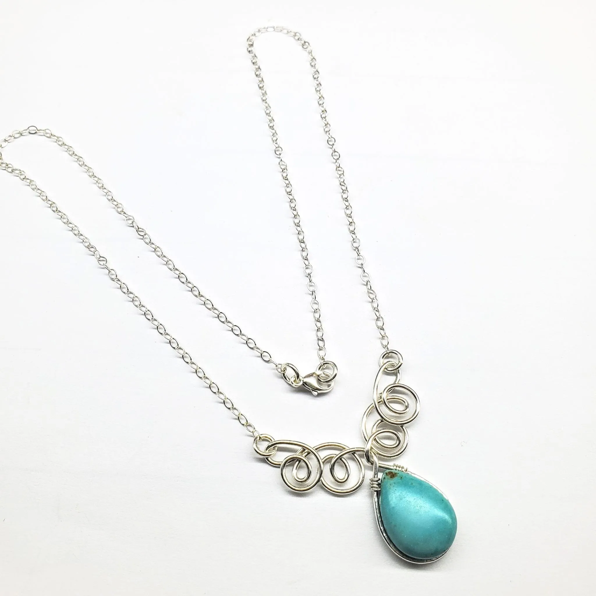 As Seen On TV Turquoise Drop Sterling Silver Wire Wrapped Necklace