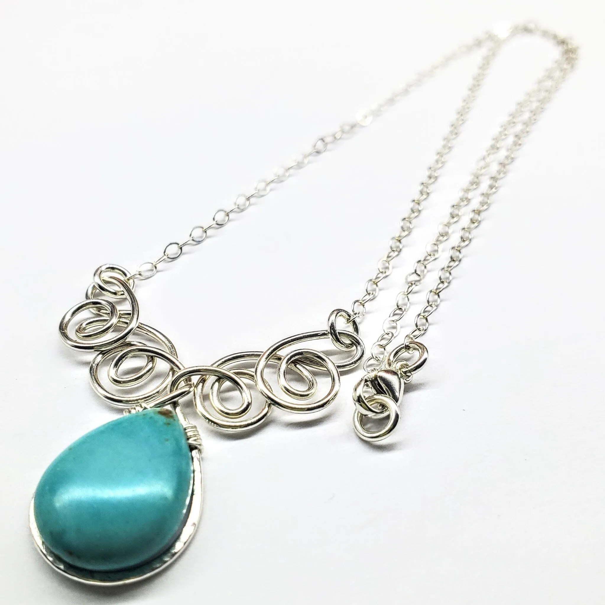 As Seen On TV Turquoise Drop Sterling Silver Wire Wrapped Necklace