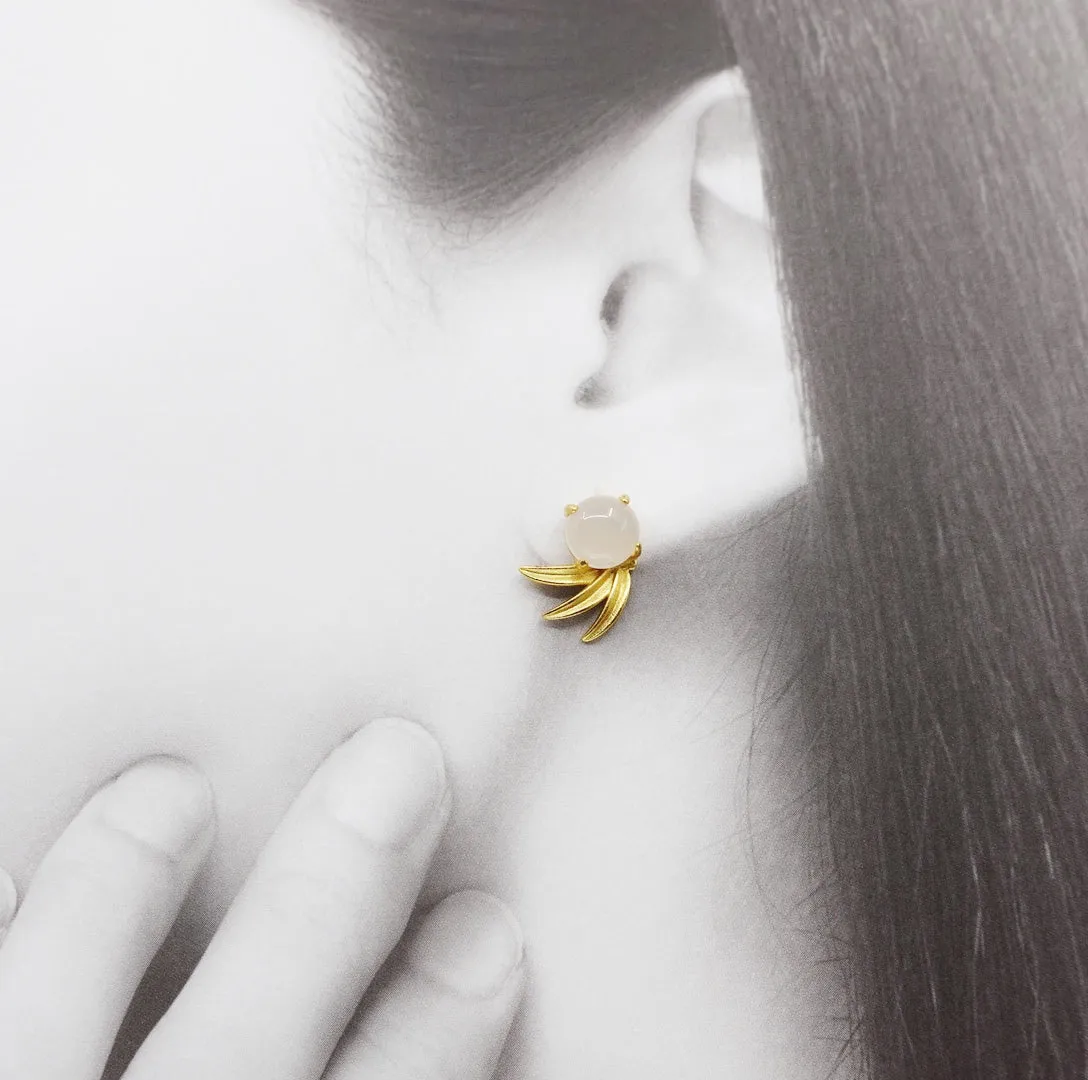 Asymmetrical White Bamboo Stud Earrings