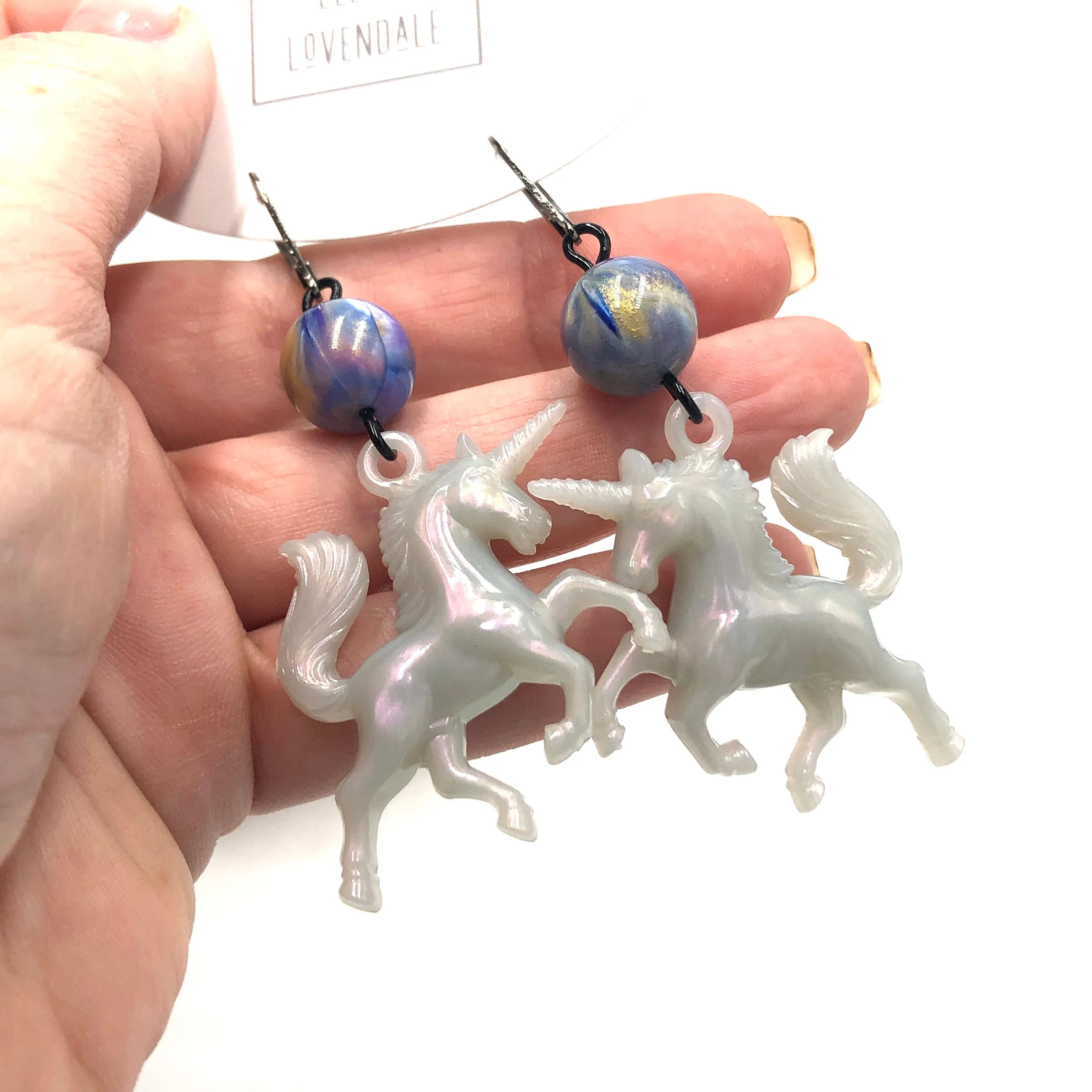 Aurora Grey & Marbled Blue Unicorn Earrings