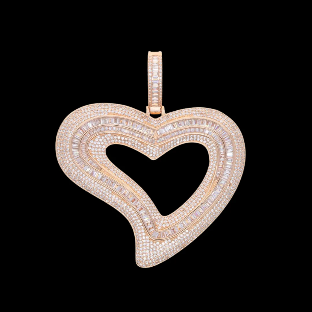 Baguette Heart Iced Out Diamond Pendant Necklace