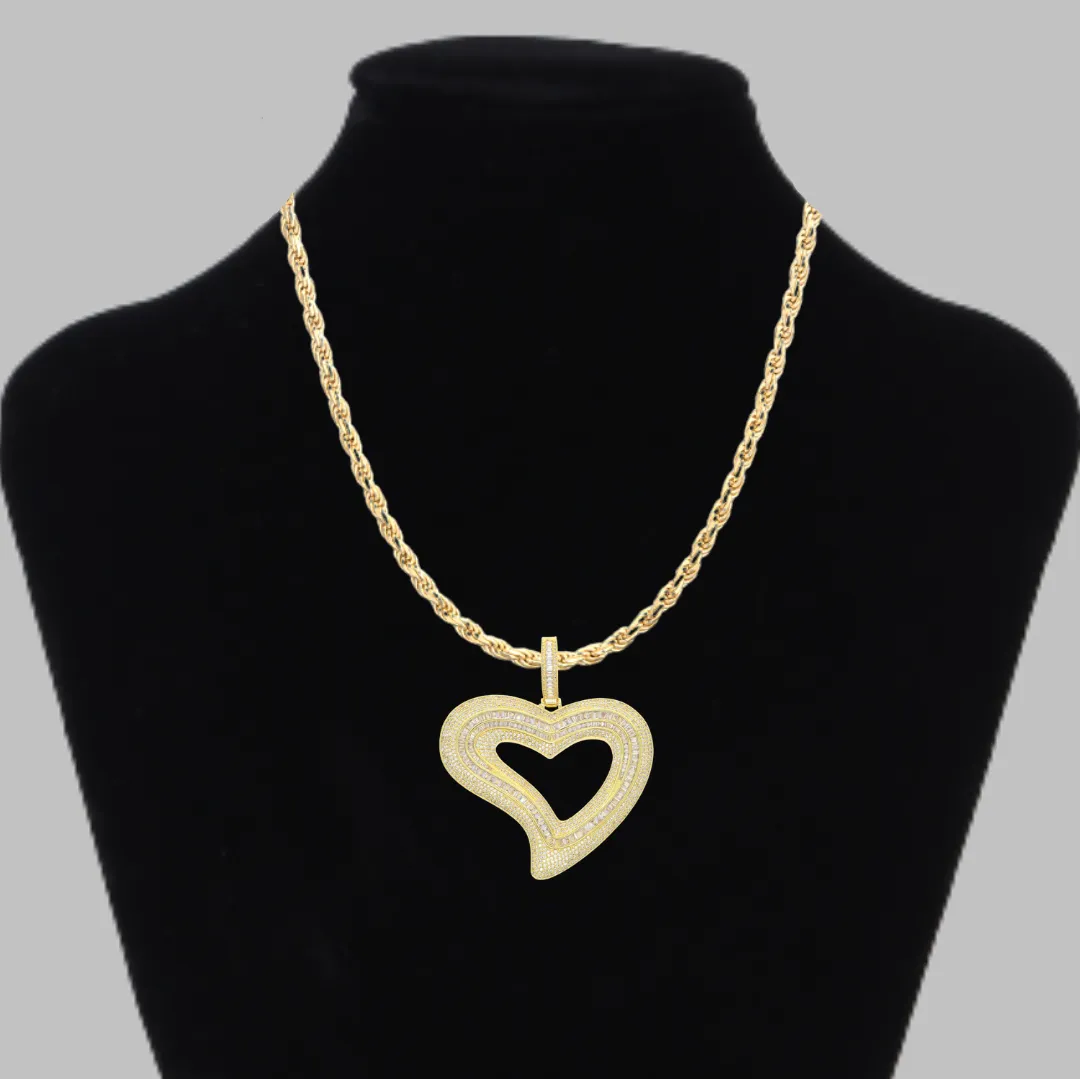 Baguette Heart Iced Out Diamond Pendant Necklace