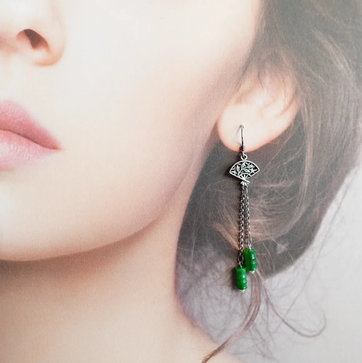 Bamboo Green Jade Earrings