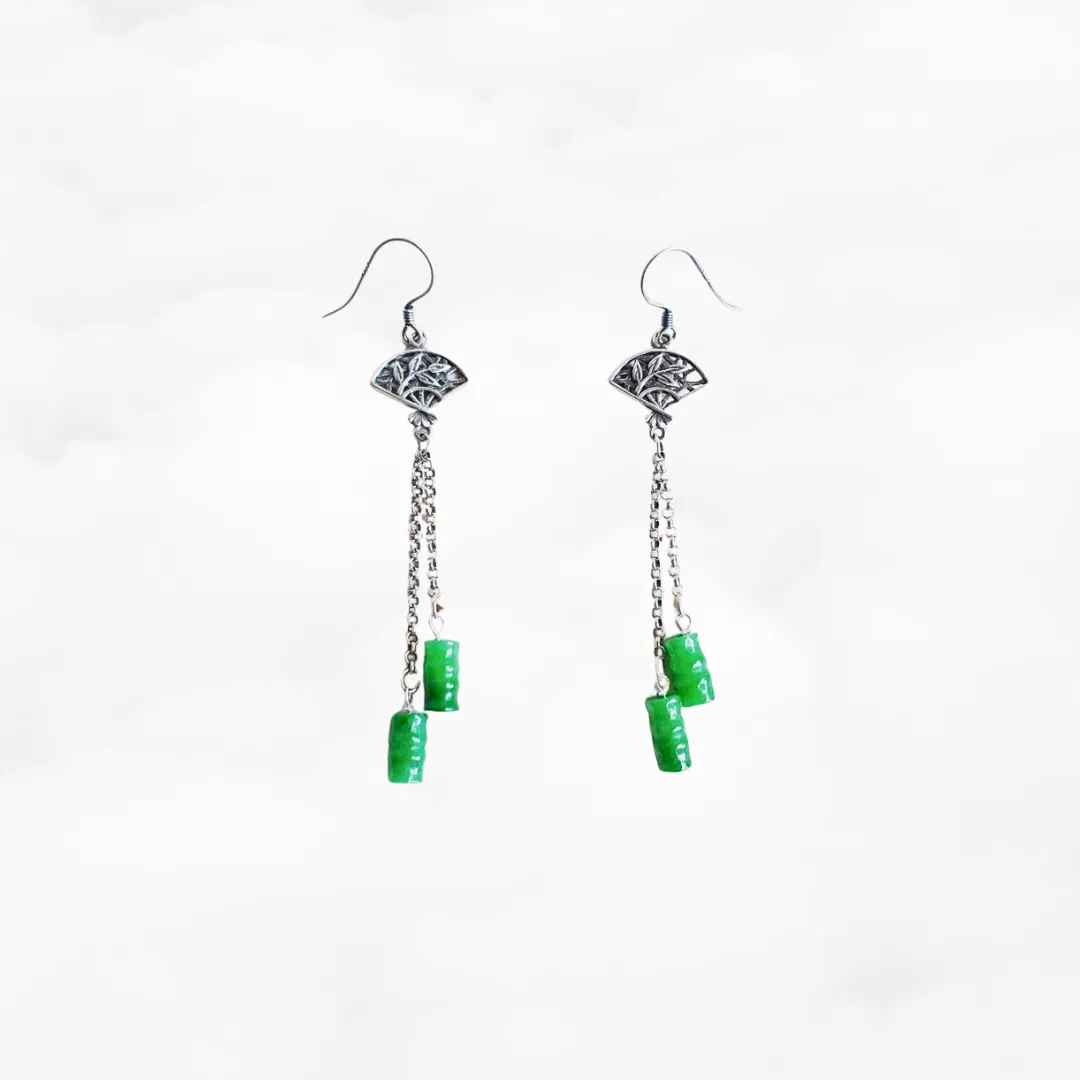 Bamboo Green Jade Earrings