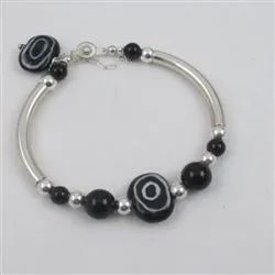 Bangle Bracelet in Black and White Fair Trade Kazuri Beads