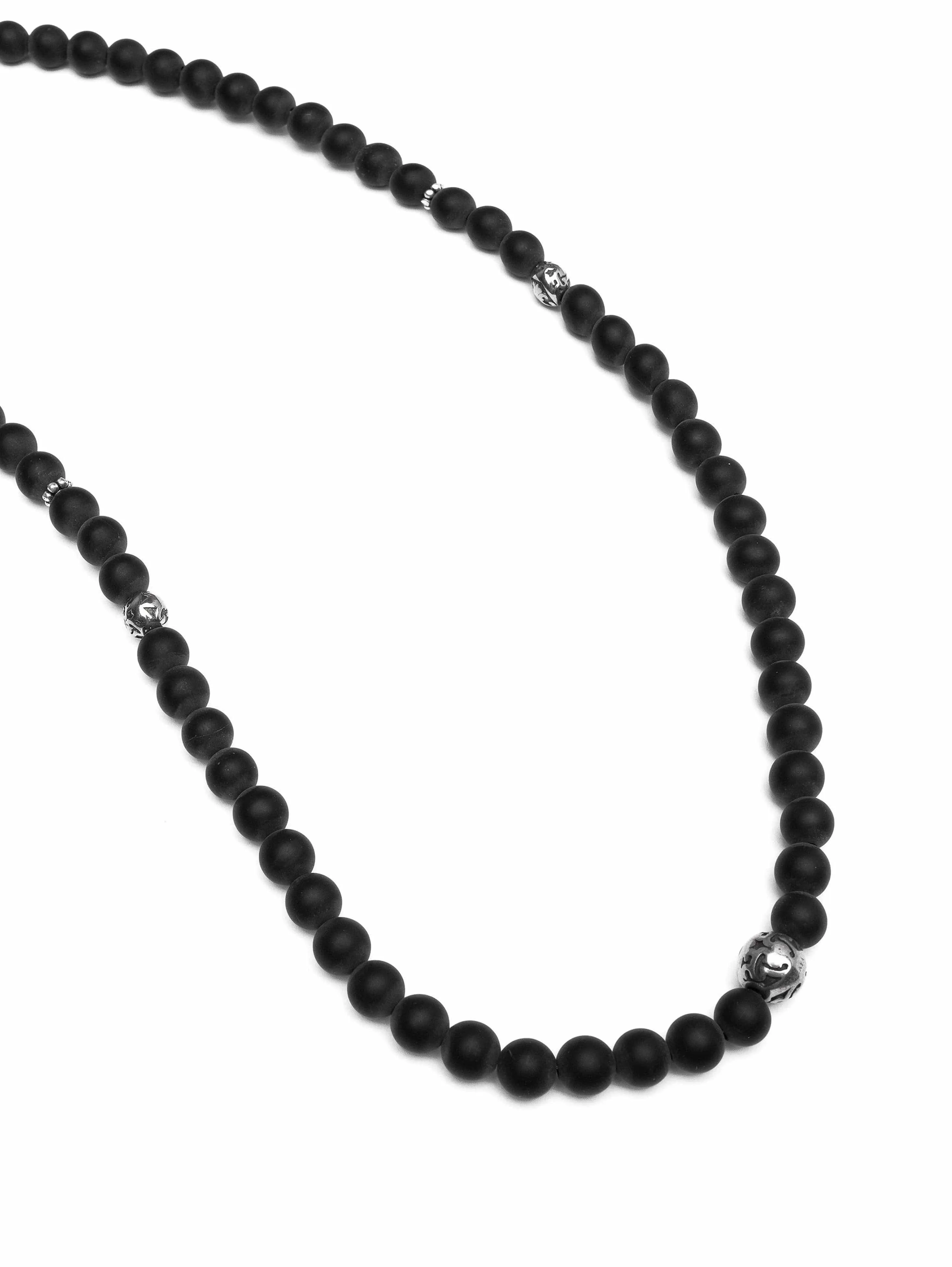 Beaded Necklace with Matte Onyx and Silver