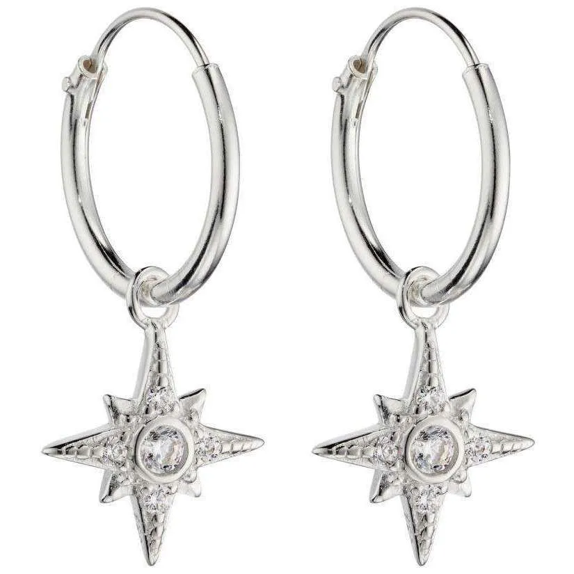 Beginnings Starburst Cubic Zirconia Assembled Hoop Earrings - Silver