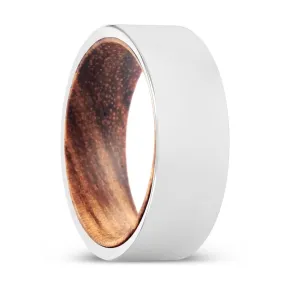 BELVINS | Zebra Wood, Silver Tungsten Ring, Shiny, Flat