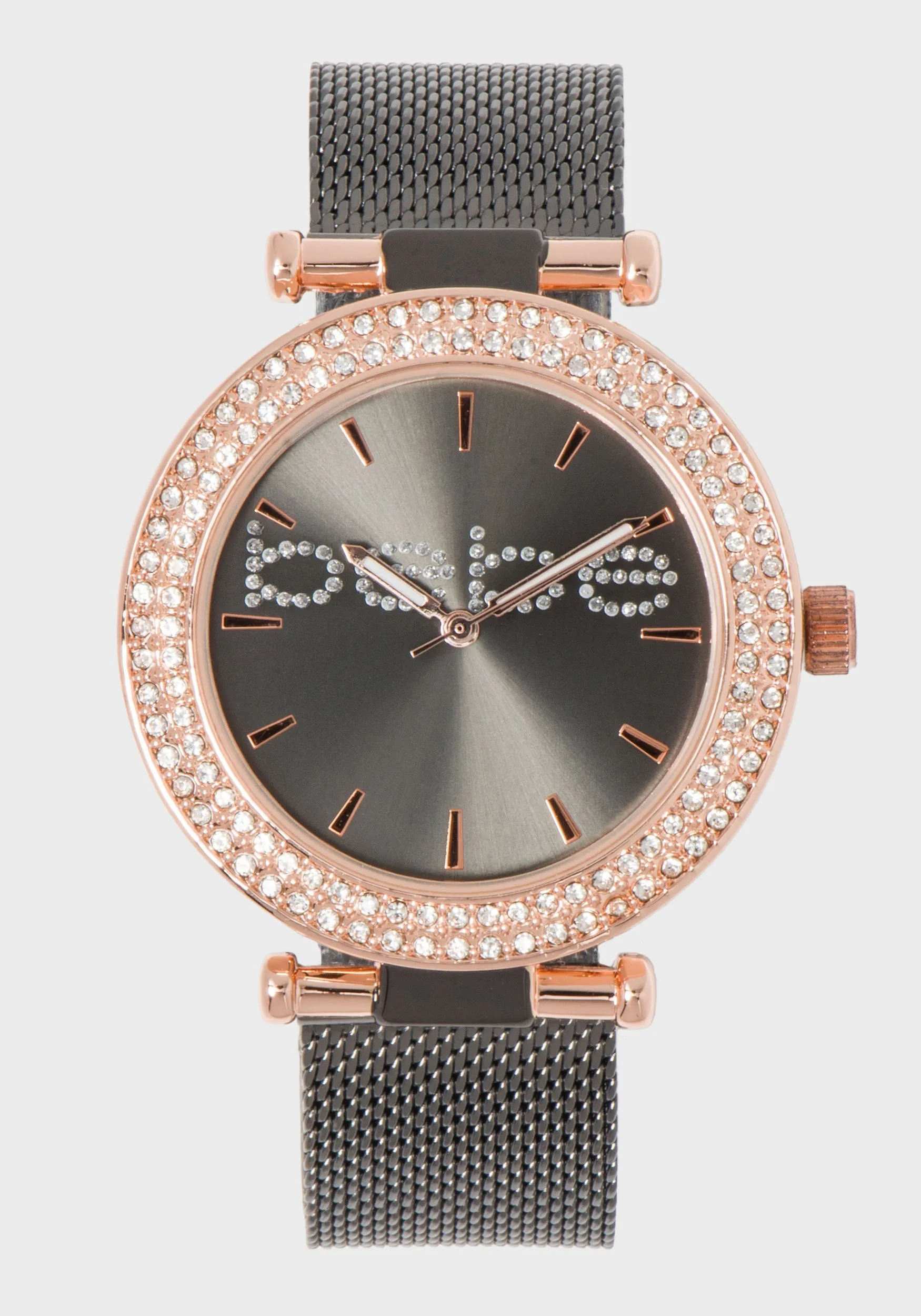 Black & Rose Gold Crystal Logo Watch Set