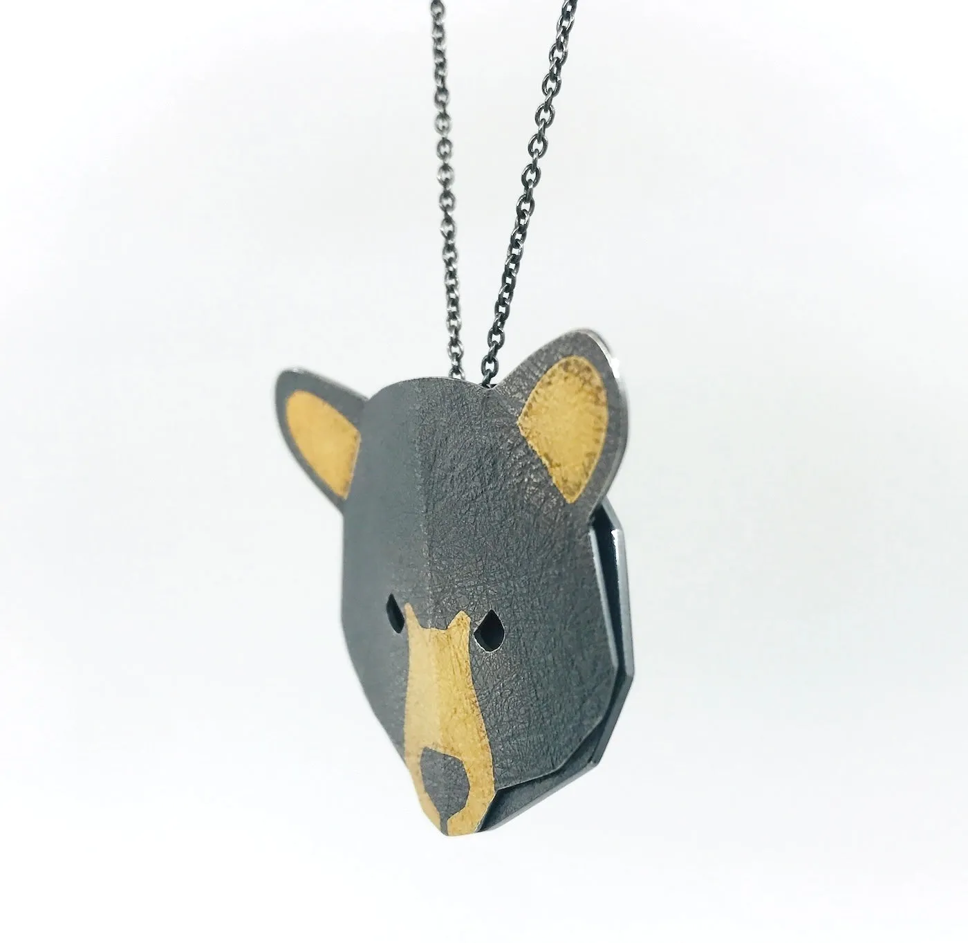 Black Bear Pendant in silver and 24k gold by Karine Rodrigue